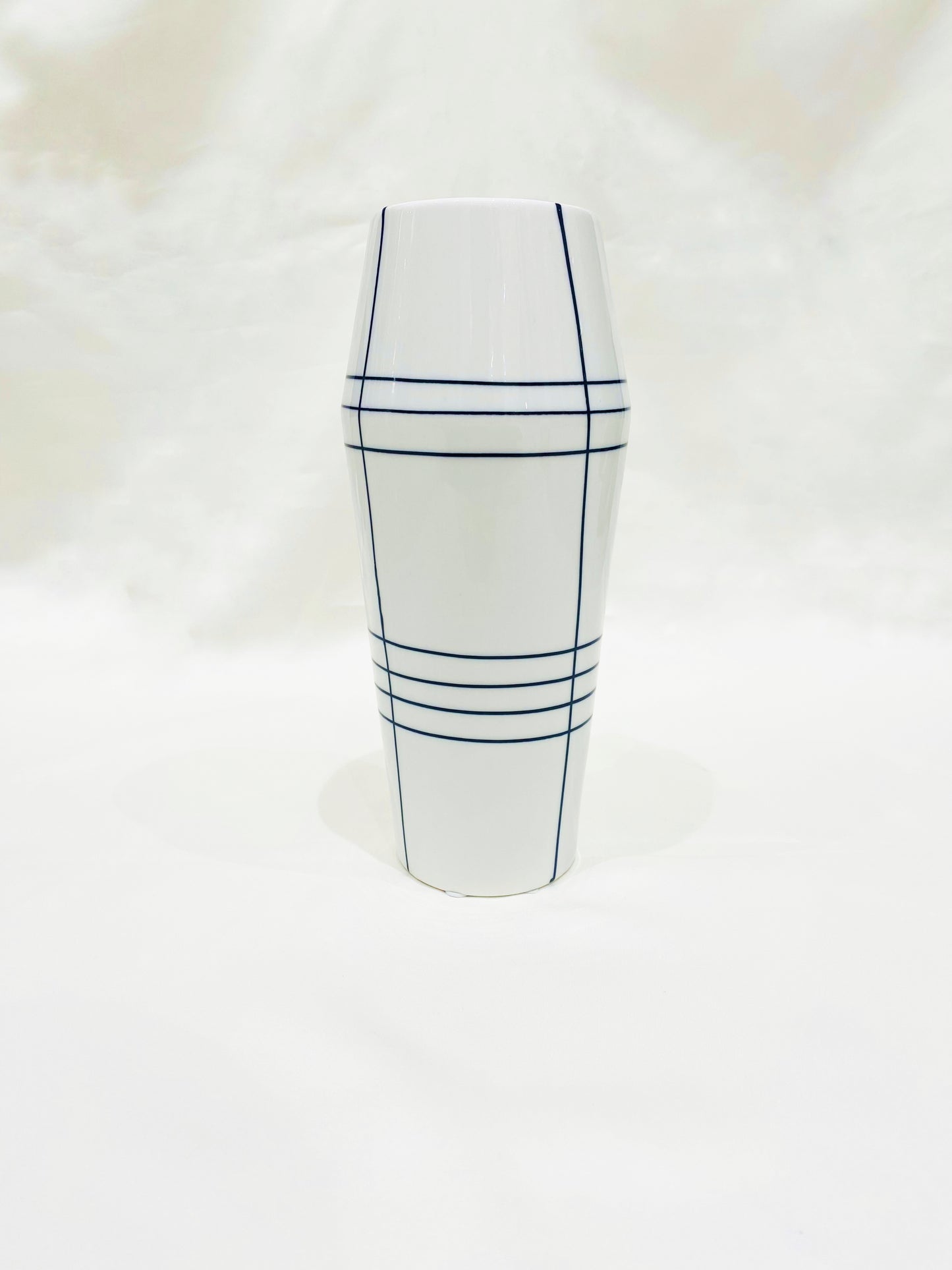 Minimalist White Ceramic Vase with Geometric Black Line Design