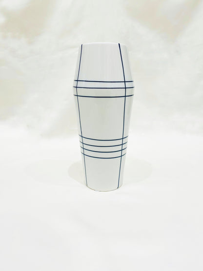 Minimalist White Ceramic Vase with Geometric Black Line Design