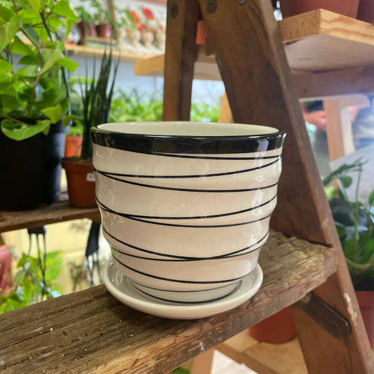 Handcrafted Ceramic Pot with Black Stripes – Elegant Indoor & Outdoor Planter